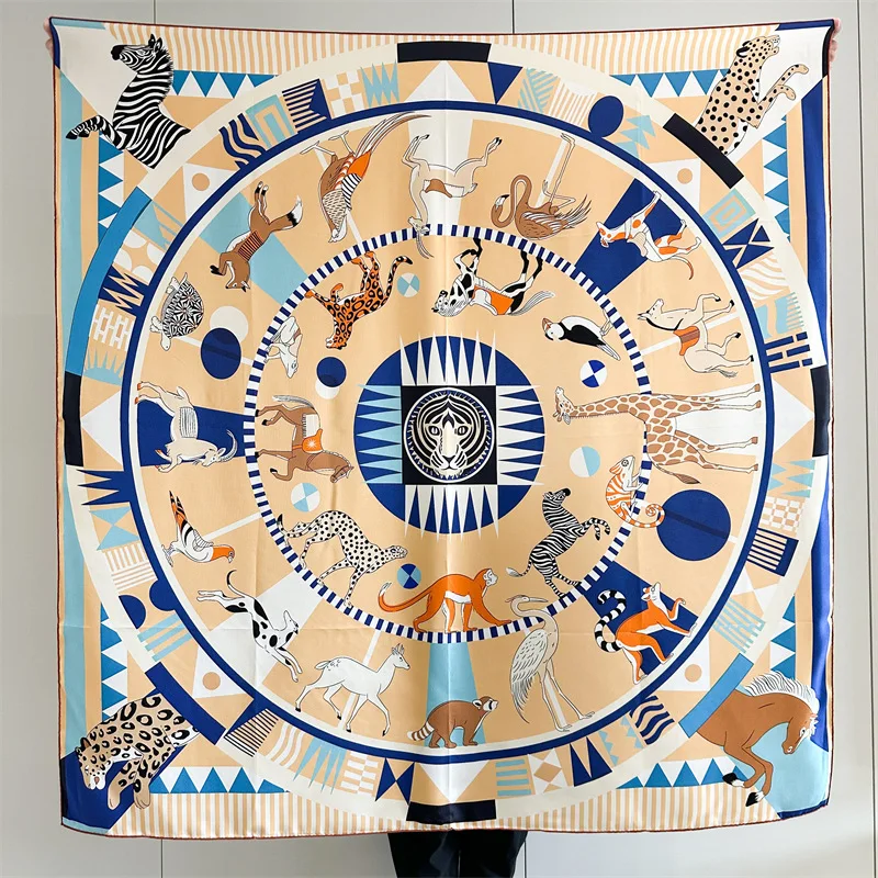 

Large Silk Scarf Luxury Designer Mulberry Shawls Stole Hand Rolled Edges Mother Lover Gift Twill Scarves 135CM