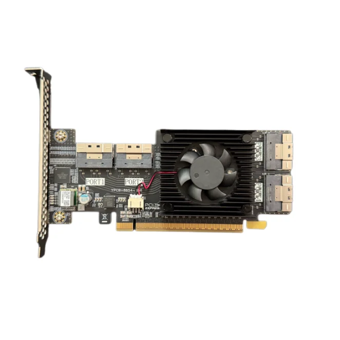 2025 بطاقة توسيع Plx جديدة PCIe 3.0 X16 خالية من الانقسام Plx8749 4xSFF8654 8i إضافة على البطاقات مع حاجز كامل/نصف الارتفاع 128GT/S