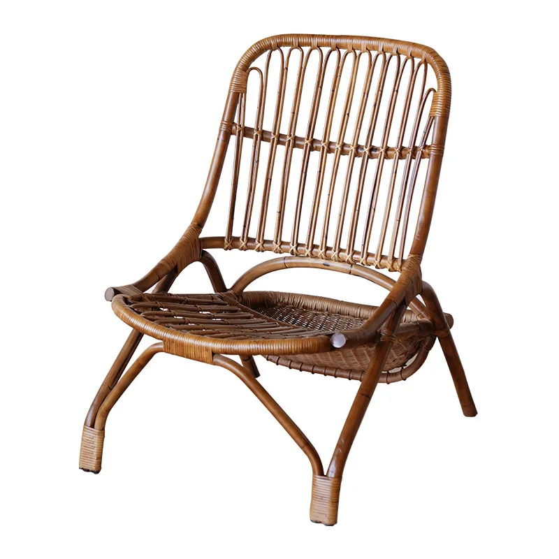 Nordic retro recliner natural Indonesian agate rattan chair household lazy sofa leisure chair siesta balcony rattan chair