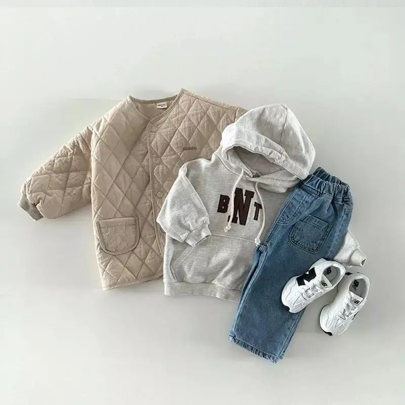 2024 Winter New Baby Letter Print Warm Coat Children Long Sleeve Cotton Padded Jacket Solid Infant Girl Thick Warm Clothes