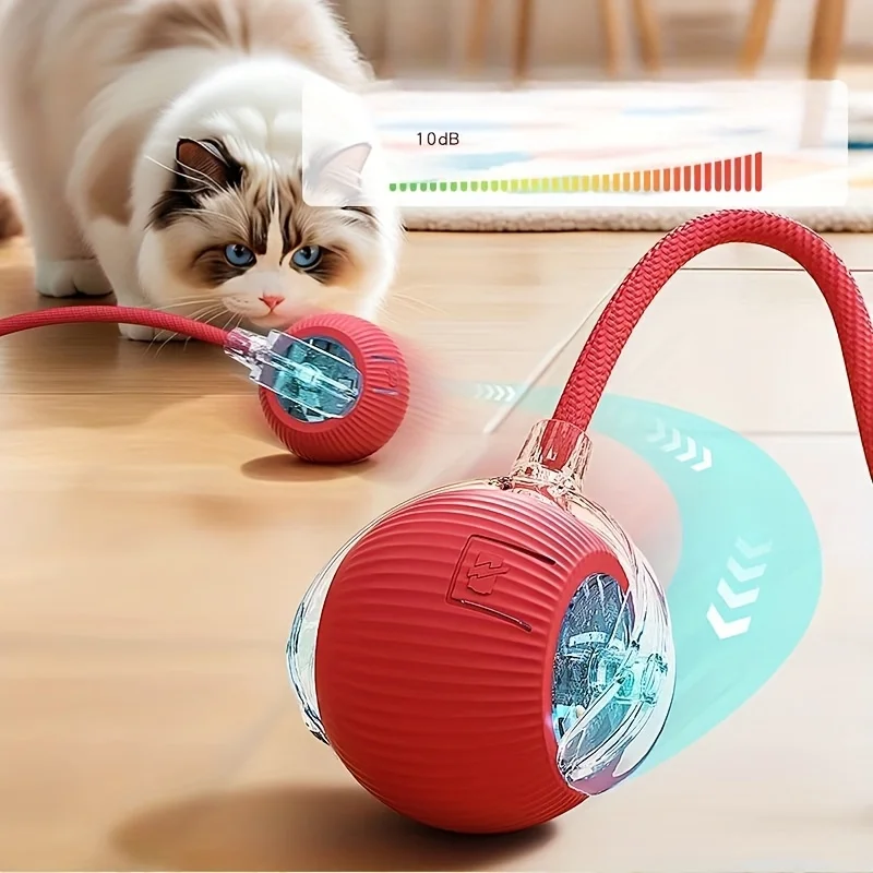 【セール中】MIAOQUANJI 自動回転猫おもちゃボール LEDライトとテールストリング付き - USB充電式インタラクティブペットエクササイズおもちゃ 猫&犬用