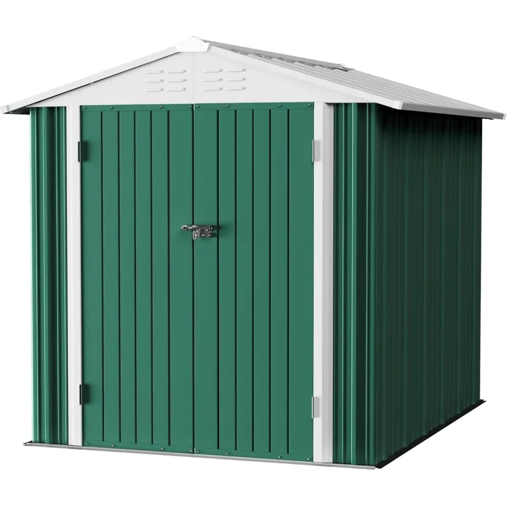 Metal Outdoor Storage Shed 6 x 8 FT Metal Shed with Lockable Door,Waterproof Garden Tool Shed Storage House, Green