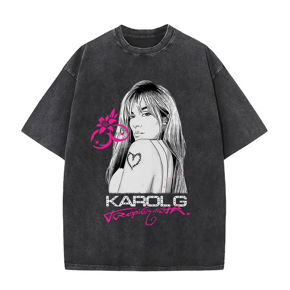 

Fashion Singer Karol G Tropicoqueta 2025 Album Washed T-shirt Men Women Clothing Hip Hop Streetwear Unsiex Oversized Tshirt Tops