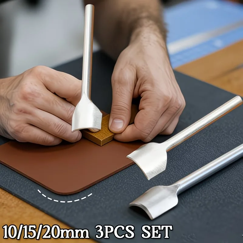 3pcs Quarter-Circle Leather Punch Set, 10/15/20mm Shallow Arc Manual Steel Punches, Precise Curved Edge Cutting Tools for Belts