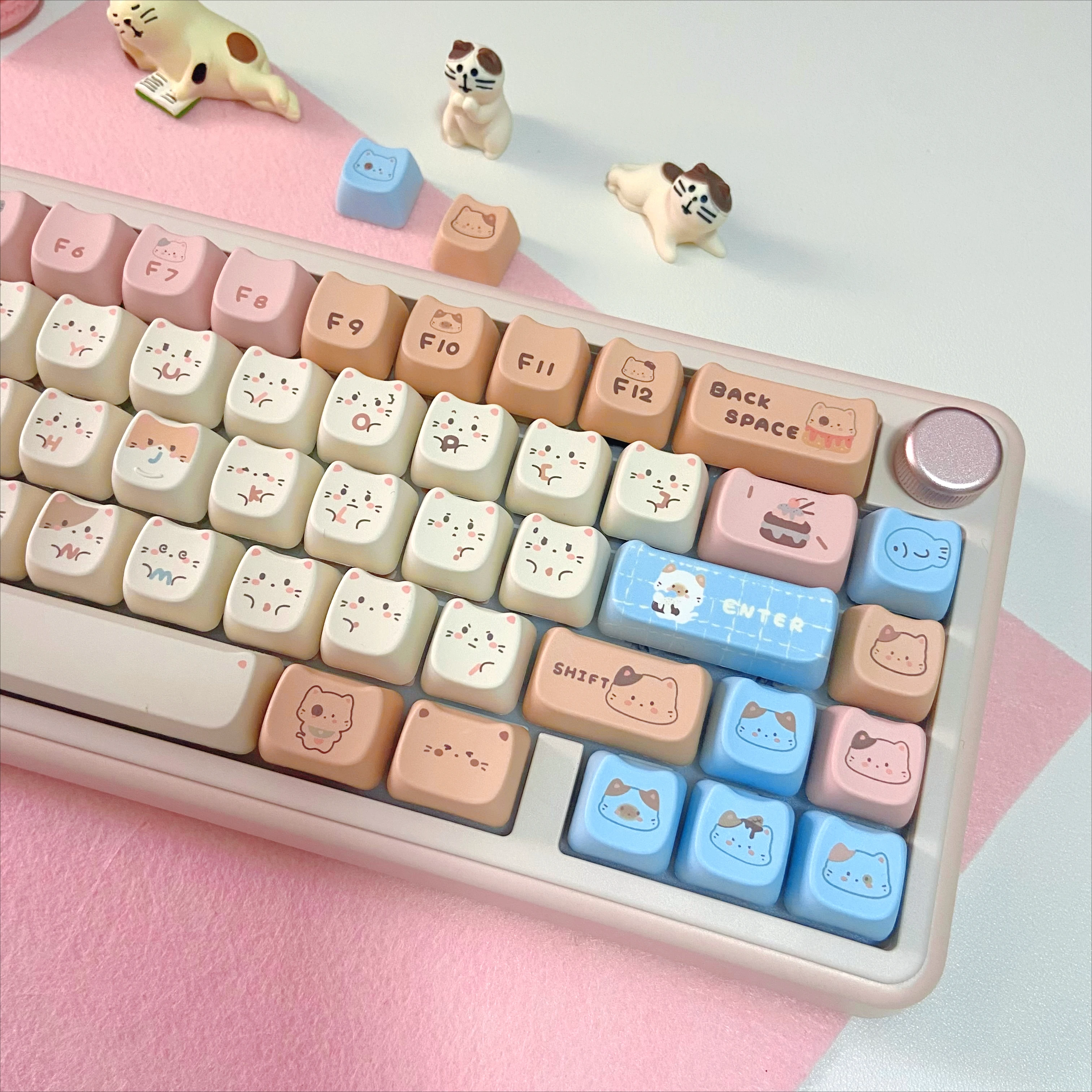 Niedliches Schlüsselkappen-Set in Katzen- und Hundeform, MAO-Profil, PBT, individuelle Tastenkappen für DIY mechanische Tastatur, 60, 70, 80, 90, 108-Layout