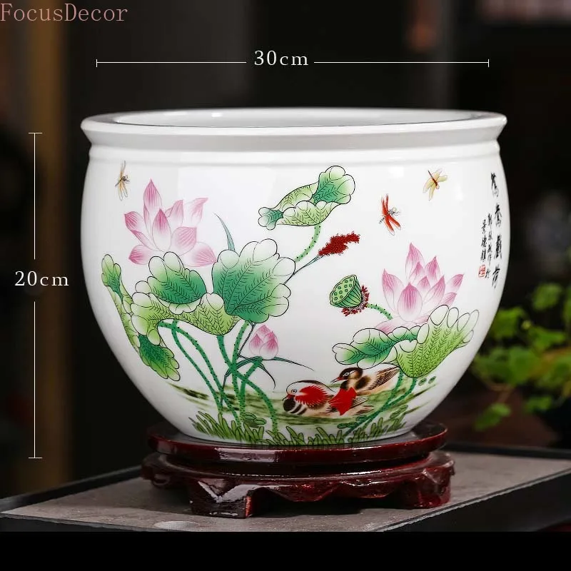 30cm Ceramic Fish Aquarium Fish Tank Small Goldfish Turtle Tank Plant Bowl Lotus Basin Fish Bowls Home Ornaments Large Porcelain