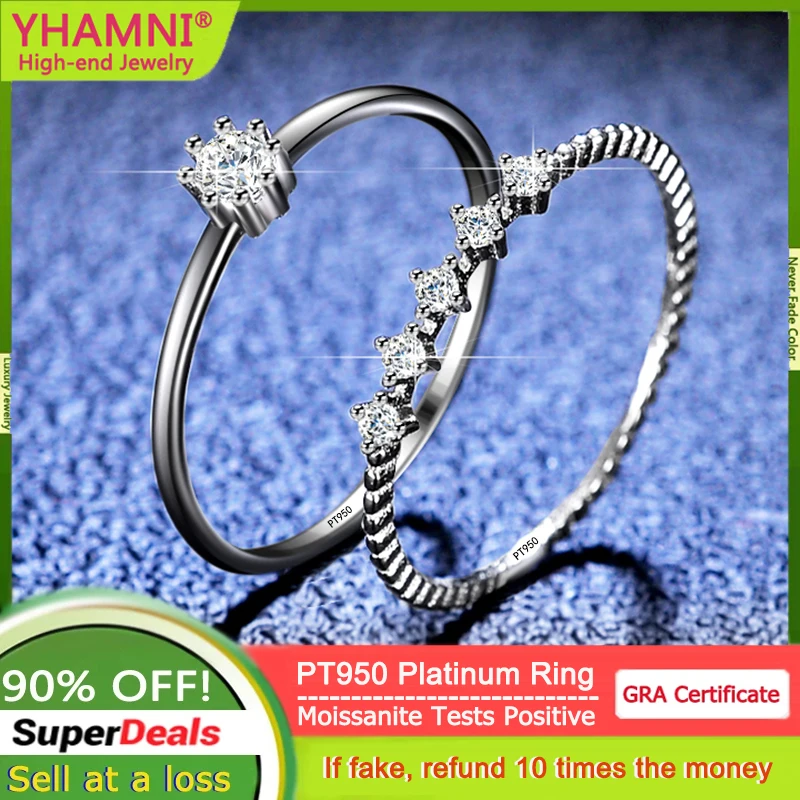 

YHAMNI PT950 Platinum Ring 2pc Moissanite Promise Ring Set 0.1Ct D Color Diamond Rings Ideal For Weddings & Anniversaries