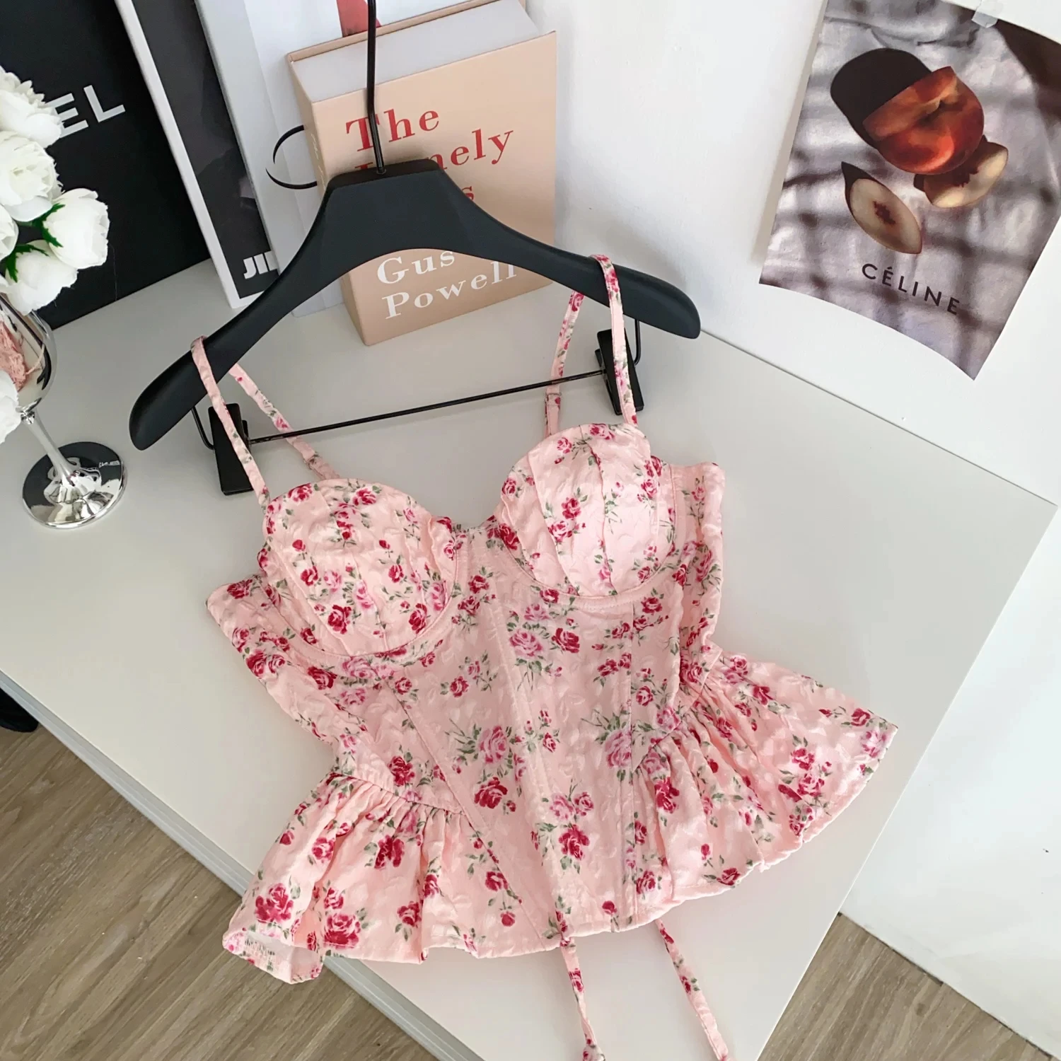 French Corset Print Beach Tank Top Female Strap Irregular Slim Hotsweet Camis Streetwear Vacation Bohe Sexy MIni Top