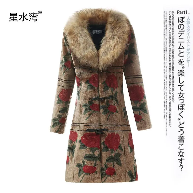 

2024 Autumn and Winter New Women's Fur Imitation Sable Coat Fox Collar Slim Fit V-neck Mid Length CoatB75