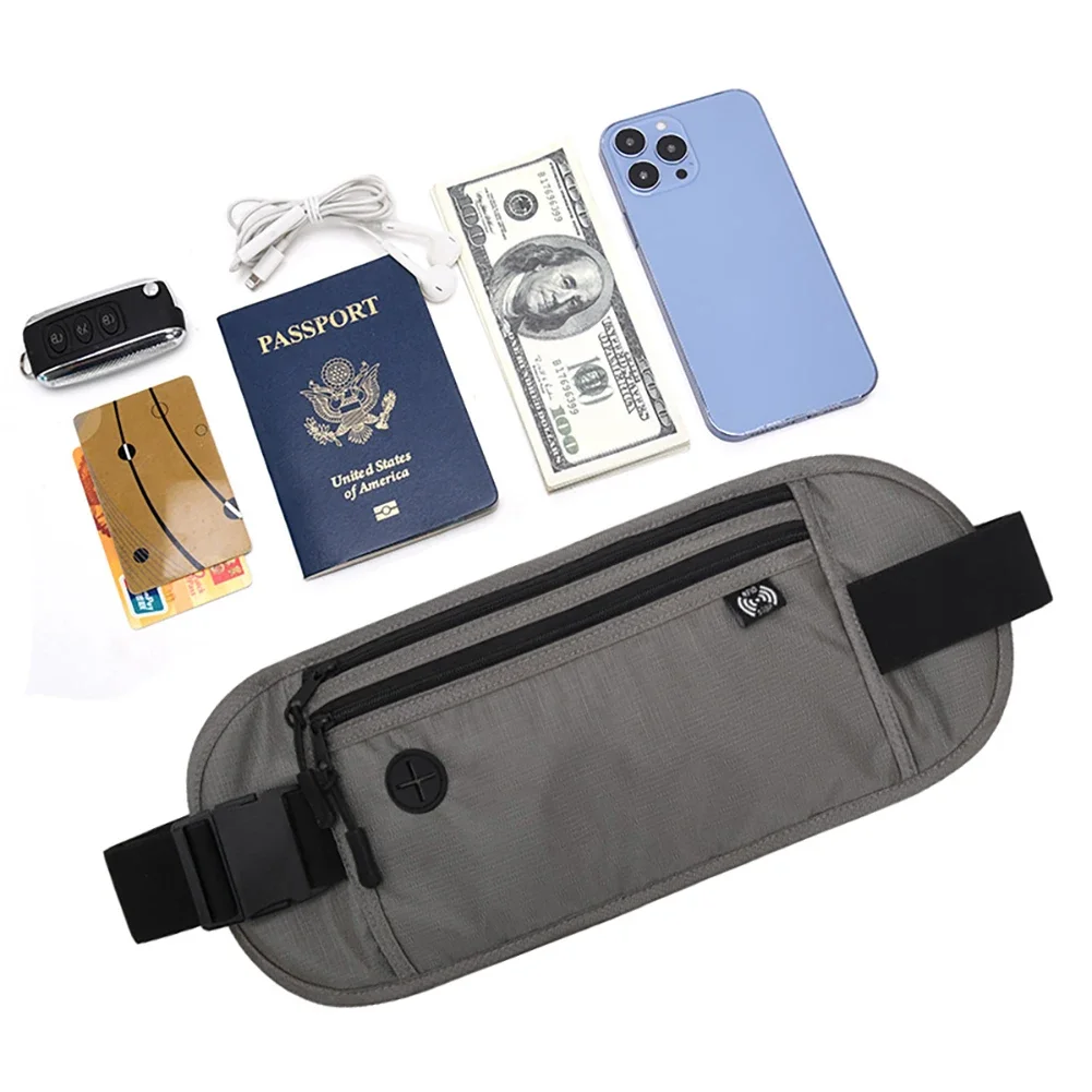 Fanny Pack Pouch Waterproof Mobile Phone Case Waist Bag Two-layer Zipper Ticket Passport Storage Outdoor Security Wallet