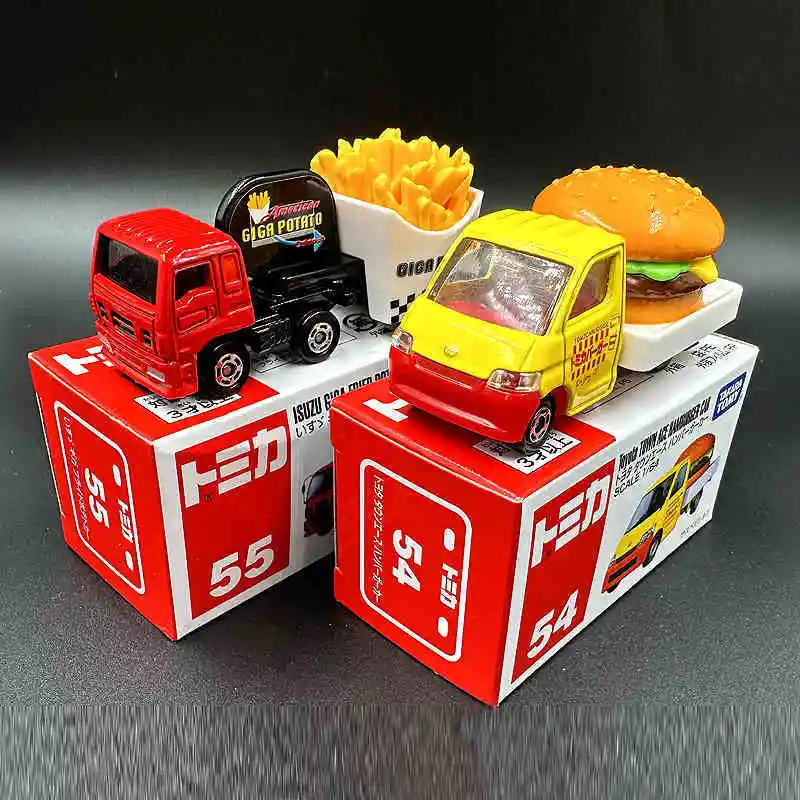 

Takara Tomy Tomica Diecast Car Red White Box Food Truck No54 Toyota Hamburger No55 GIGA French Fries