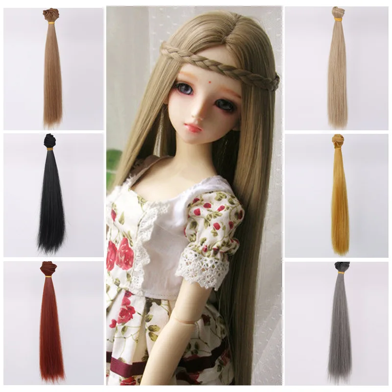 1Pcs Haar Refires Bjd Haar 15Cm * 100Cm Zwarte Goud Bruin Kaki Wit Grijs Kleur Korte Rechte pruik Haar Voor 1/3 1/4 Bjd Diy