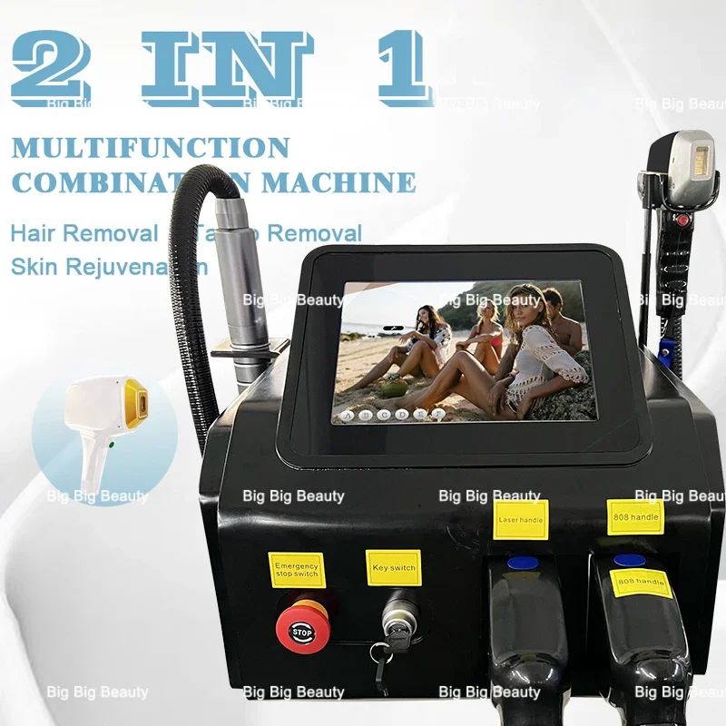 2 In 1 808 Diode Laser Permanent Hair Removal Q Switched Nd Yag Portable Picosecond Laser Tattoo Removal Machine