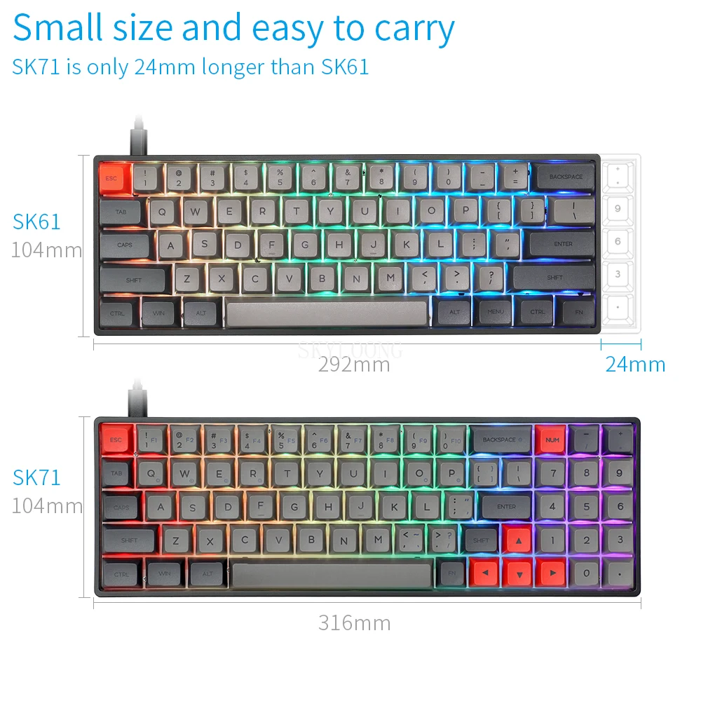 SKYLOONG SK71 71 Keys Bluetooth Wireless USB Wired Gaming Mechanical Keyboard Notebook RGB Backlit Hot Swappable Free Shipping