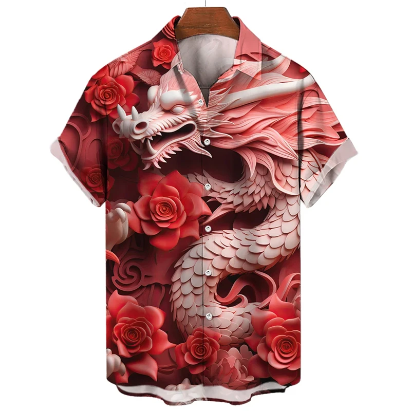 Newest Men\'s Shirts Dragon 3d Print Hawaiian Shirt Men Daily Tshirt Animal Casual Shirt For Men Fashion Men\'s Clothing Blouses