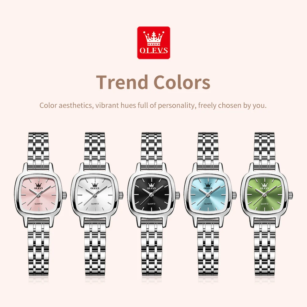 OLEVS 5675 Watches For Women Stainless Steel Elegant Square Quartz Watch Waterproof Luminous Ladies Watches Gifts Box Reloj