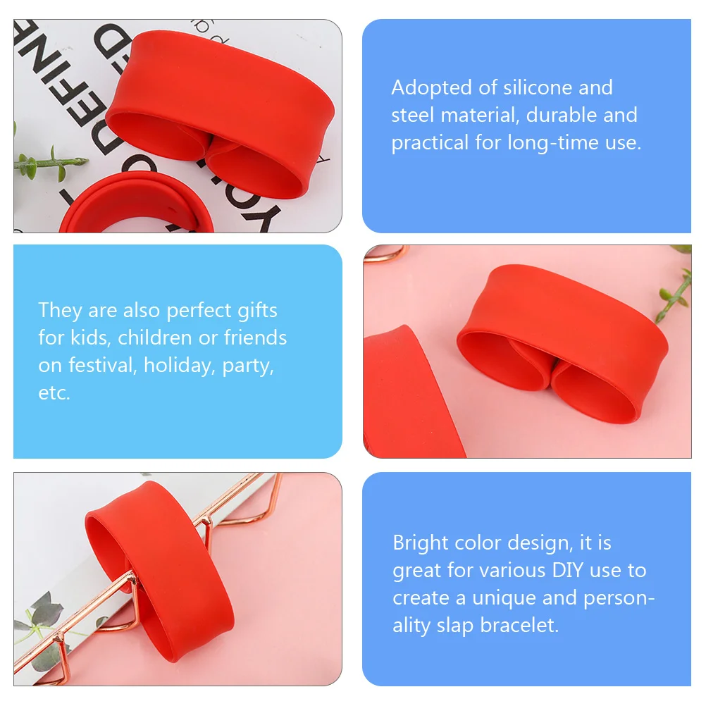 

4 Pcs Kids Gifts Silicone Bracelet Slap Wristbands Button Bracelets Red Party for Events Child