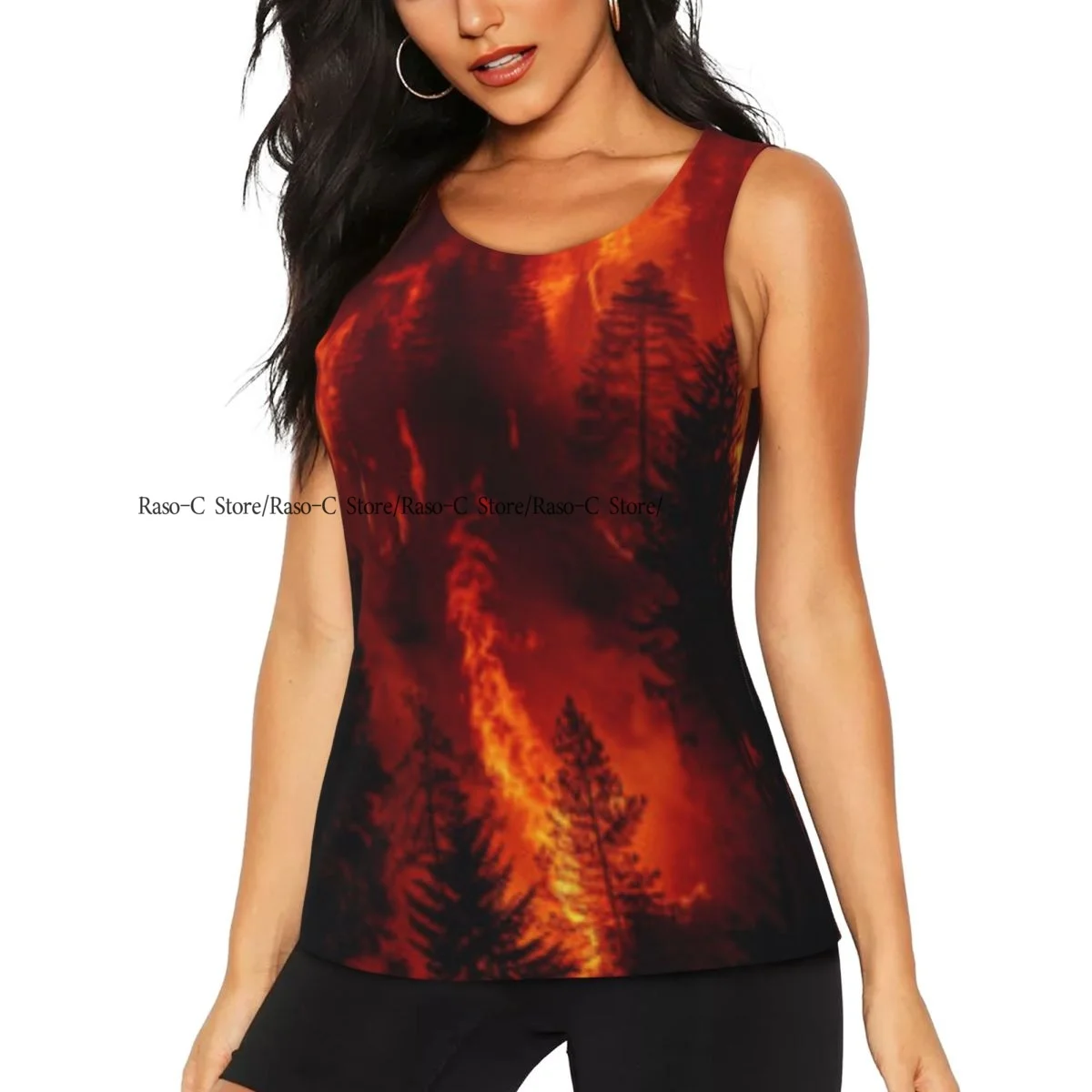 Women Sport tank Tops Loose Yoga Tops Quick Dry Workout Sport Tops Wildforest Fire Burning Forest Trees Yoga Shirt