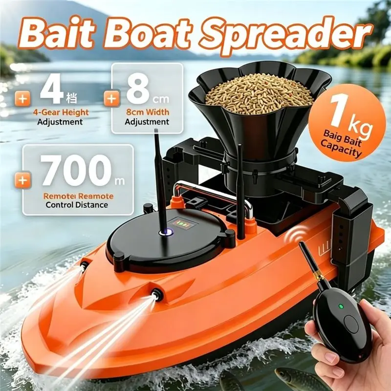 Bait Boat Rotating Spreader Adjustable Height Electric Bait Boat Wireless Remote Control Sprinkler Device