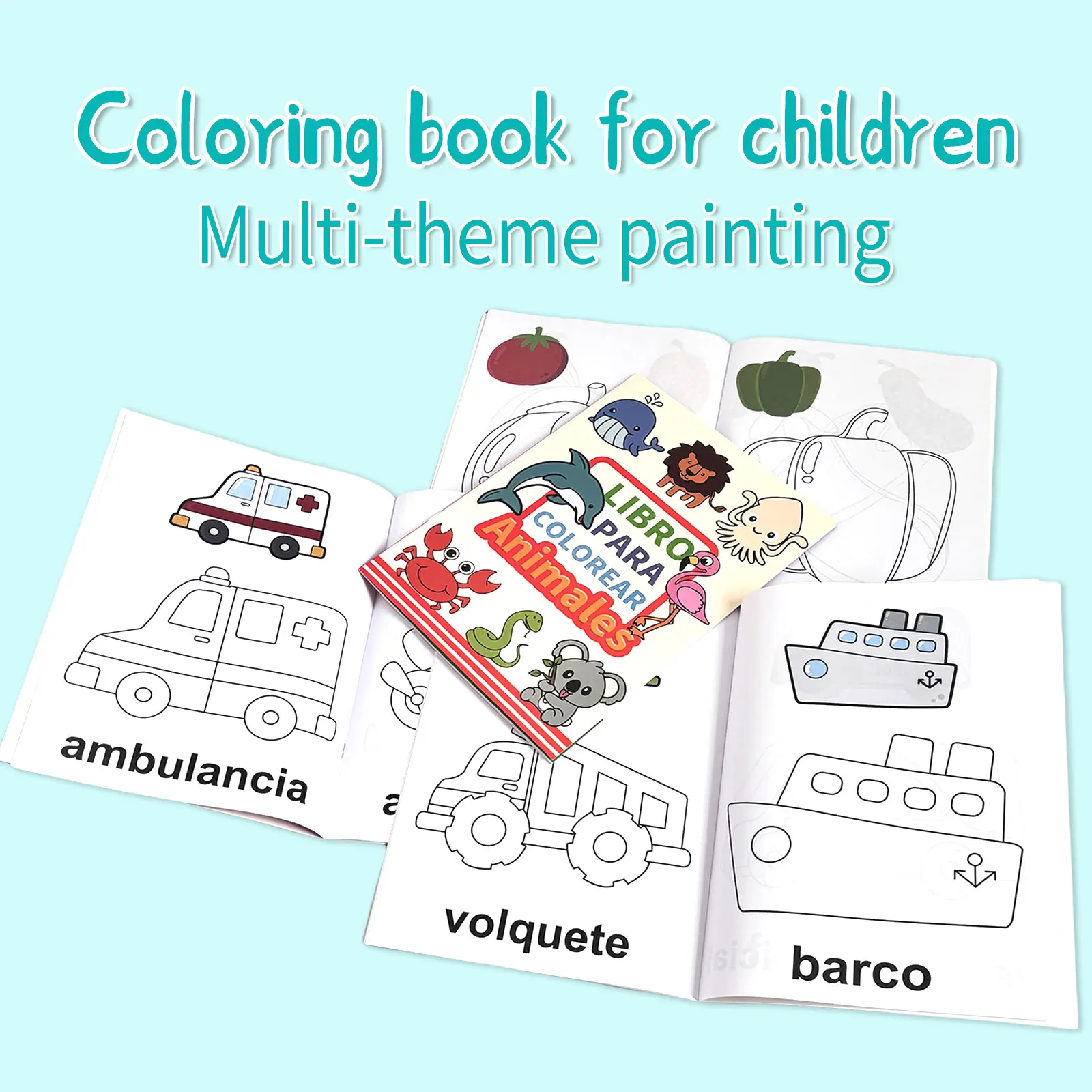 Spanish Children's Colouring Book 4-8 Years Animals Fruits Transportation Enhance Creativity and Imagination Drawing Gifts