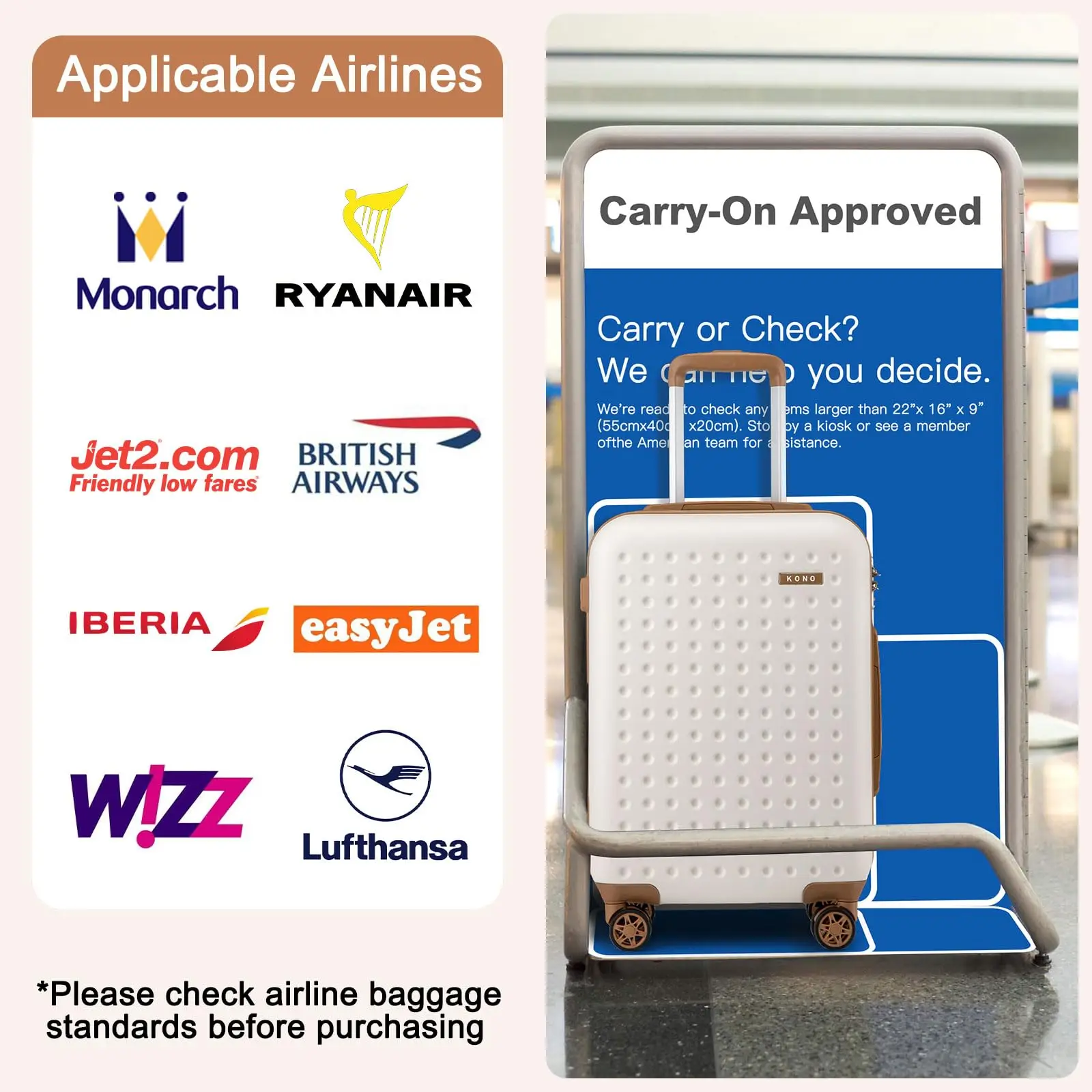 Kono 28" Large Check-In Suitcase - Durable ABS Hardshell Luggage with TSA Lock & 4 Spinner Wheels