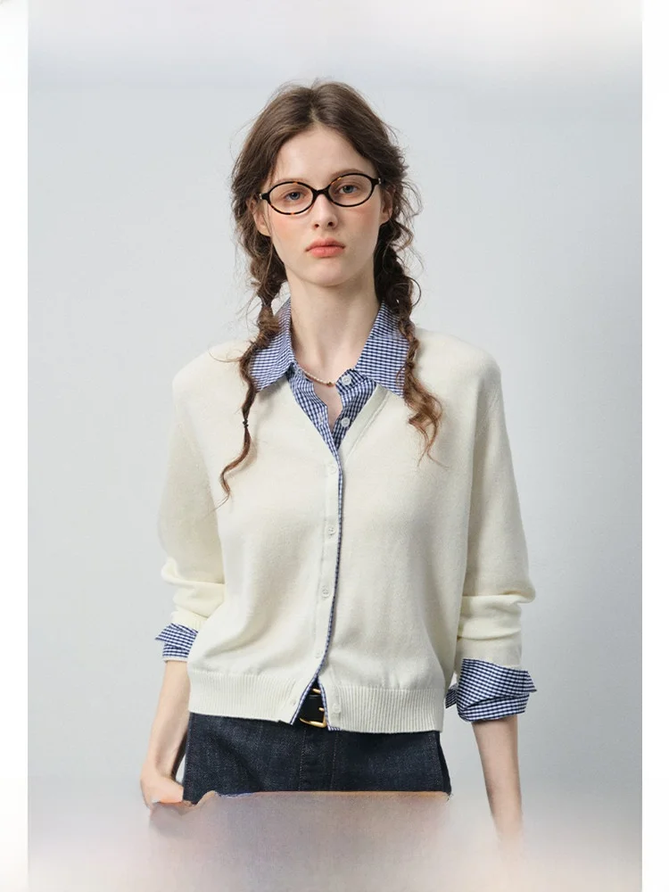 

VEGA CHANG женский вязаный топ irt, весна 2026, клетчатый лоскутный многослойный топ на одной пуговице, мягкий вязаный длинный све