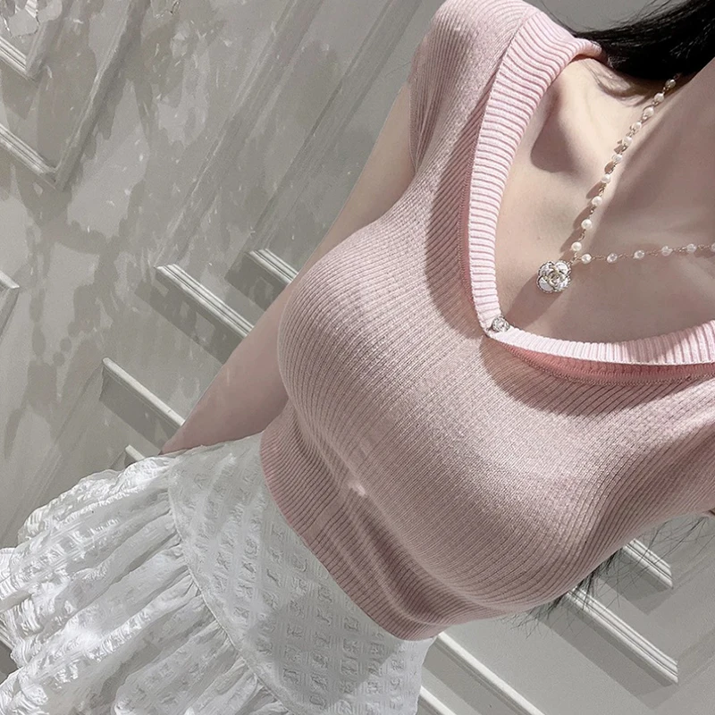 

Сексуальный вязаный топ ort Sve, женская облегающая футболка с воротником, корейский трикотаж из полиэстера, нейлона, акрила, шерсти