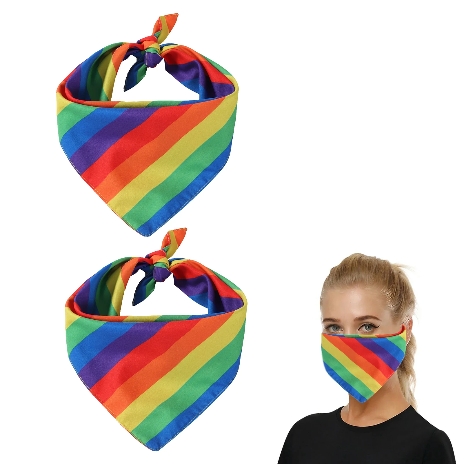 2 PCS Rainbow Bandana Colourful Pride Rainbow Flag Printed Fine Stripe Fabric Bandana For Gifts Dancing Cosplay Party Headwear