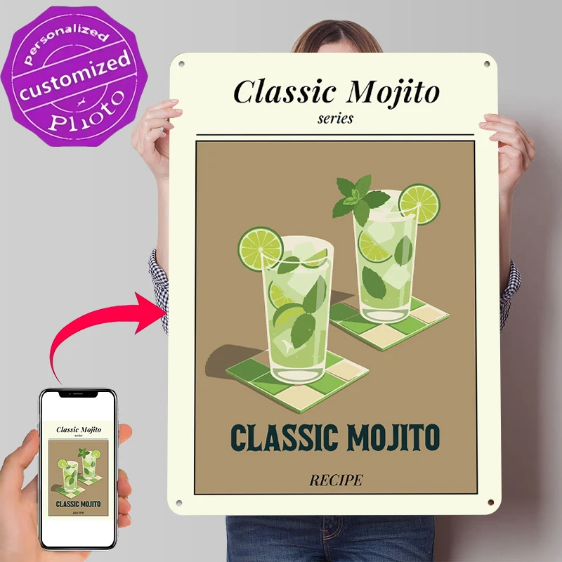 Refreshing Classic Mojito Printed Poster Customized Wall Art Retro Vintage Metal Tin Signs for Interior Decoration Living Room
