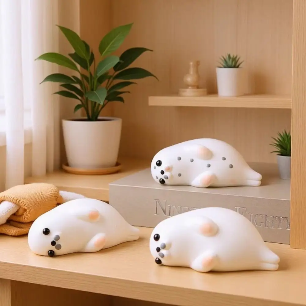 White-Spotted Seal Squeeze Toy Squshy Texture Lying Down Pose Lying Down Seal Squishy Toy Big-Eyed Cute Design Sensory Toys