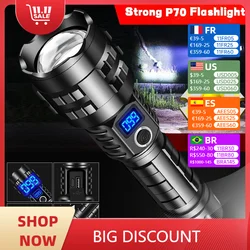 XHP70 Powerful Led Flashlight Usb Zoom Tactical Light Led Torch 26650 Flashlight Type-C Rechargeable with Bottom Attack Cone