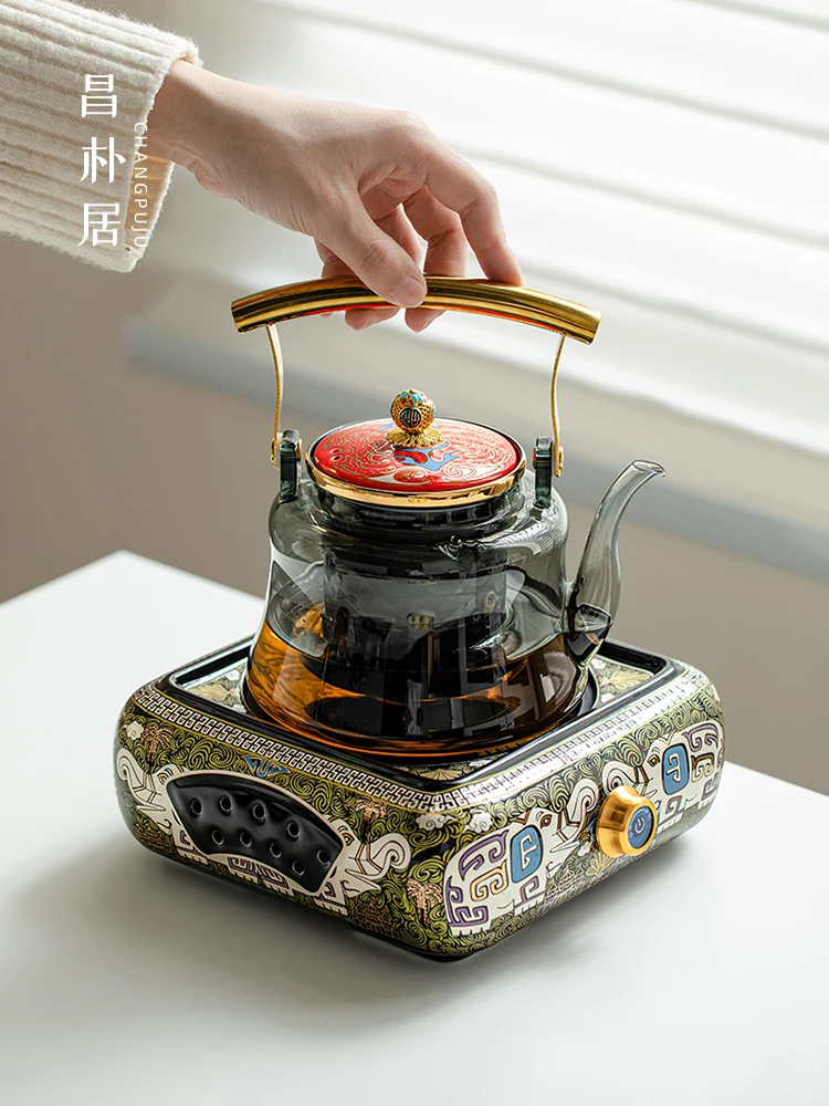 Court Loop-Handled Teapot Electric Ceramic Stove Teapot Enclosure Stove Cooker Tea-Boiling Stove Heat-Resistant Glass Tea Set