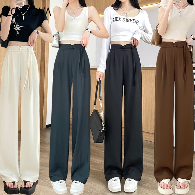 

ZOENOVA Harajuku Street Fashion Women's Casual Ice Silk Pants Summer Thin Soft Versatile High Waist Straight Solid Suit Trousers