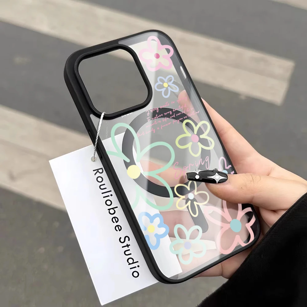Frühlingsblumen Transparente Hülle für Magsafe iPhone 15 16 Pro Max 17 16 14 11 13 12 Pro Max Plus Hüllen Magnetisches Kabelloses Laden Coque – Detail 6