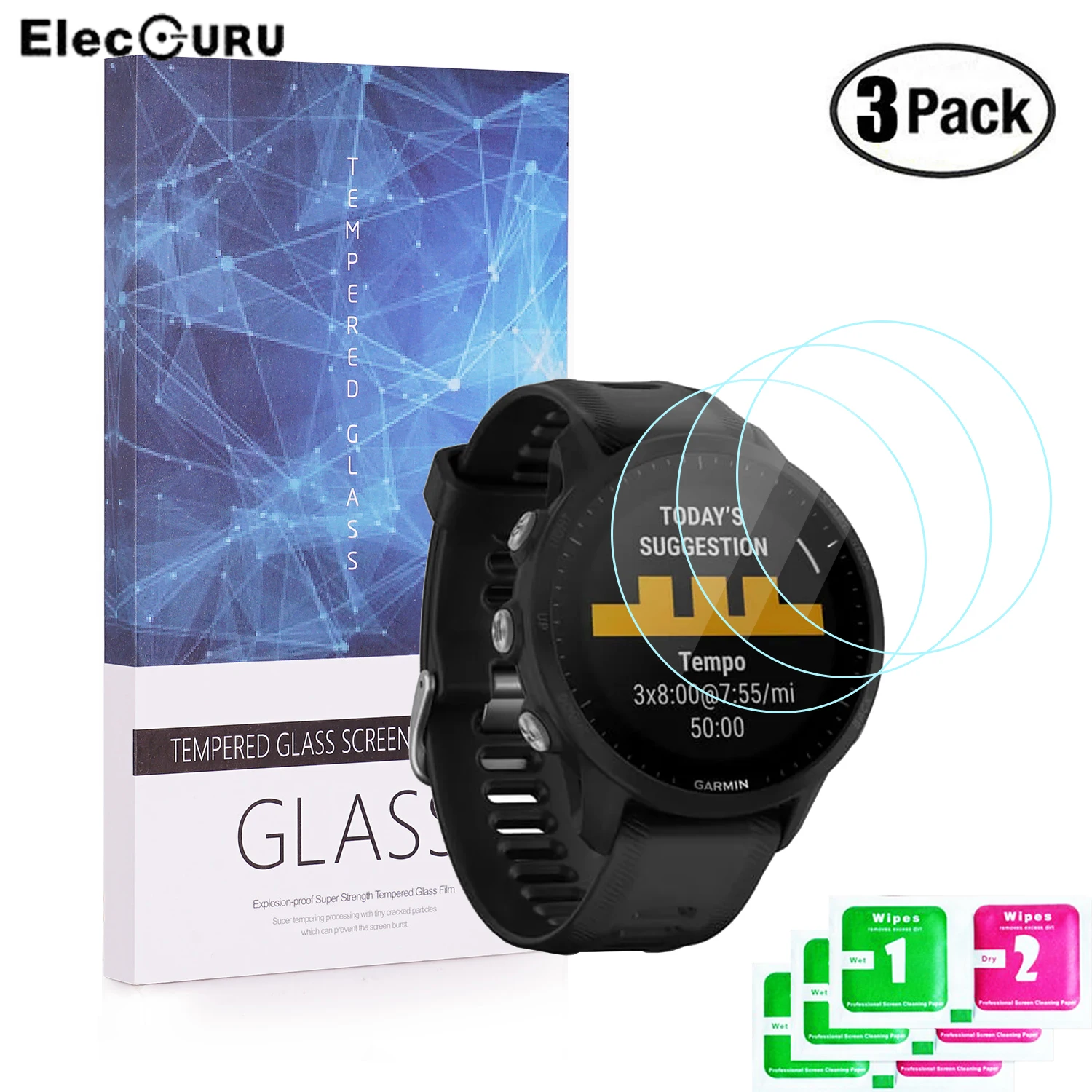 Tempered Glass Screen Protector for Garmin Forerunner 955/955 Solar,9H Hardness Bubble-Free Screen Protective Glass 3 Packs