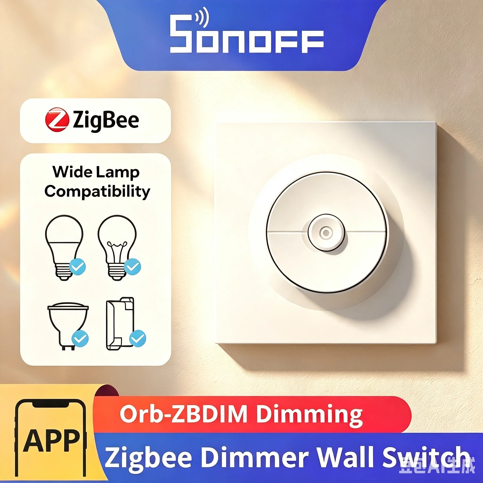SONOFF MINI-ZBDIM-E Zigbee Dimmer Wall Switch Orb-ZBDIM Intelligent Flicker-Free Dimming Comprehensive Electrical Safety System