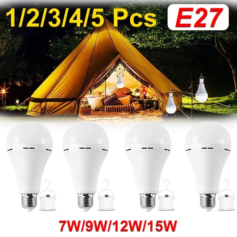 1-5 Pcs Rechargeable LED E27 Energy Saving Bulb Outdoor Portable Hanging Emergency Lights High Brightness Waterproof Garden Tent