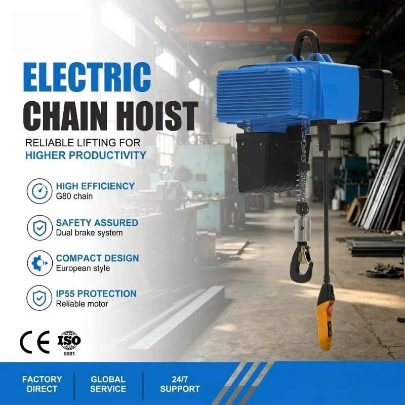 Factory Direct New European Electric Chain Hoist 250kg Home Use Heavy Duty Lifting with Remote Control and IP55 Protection