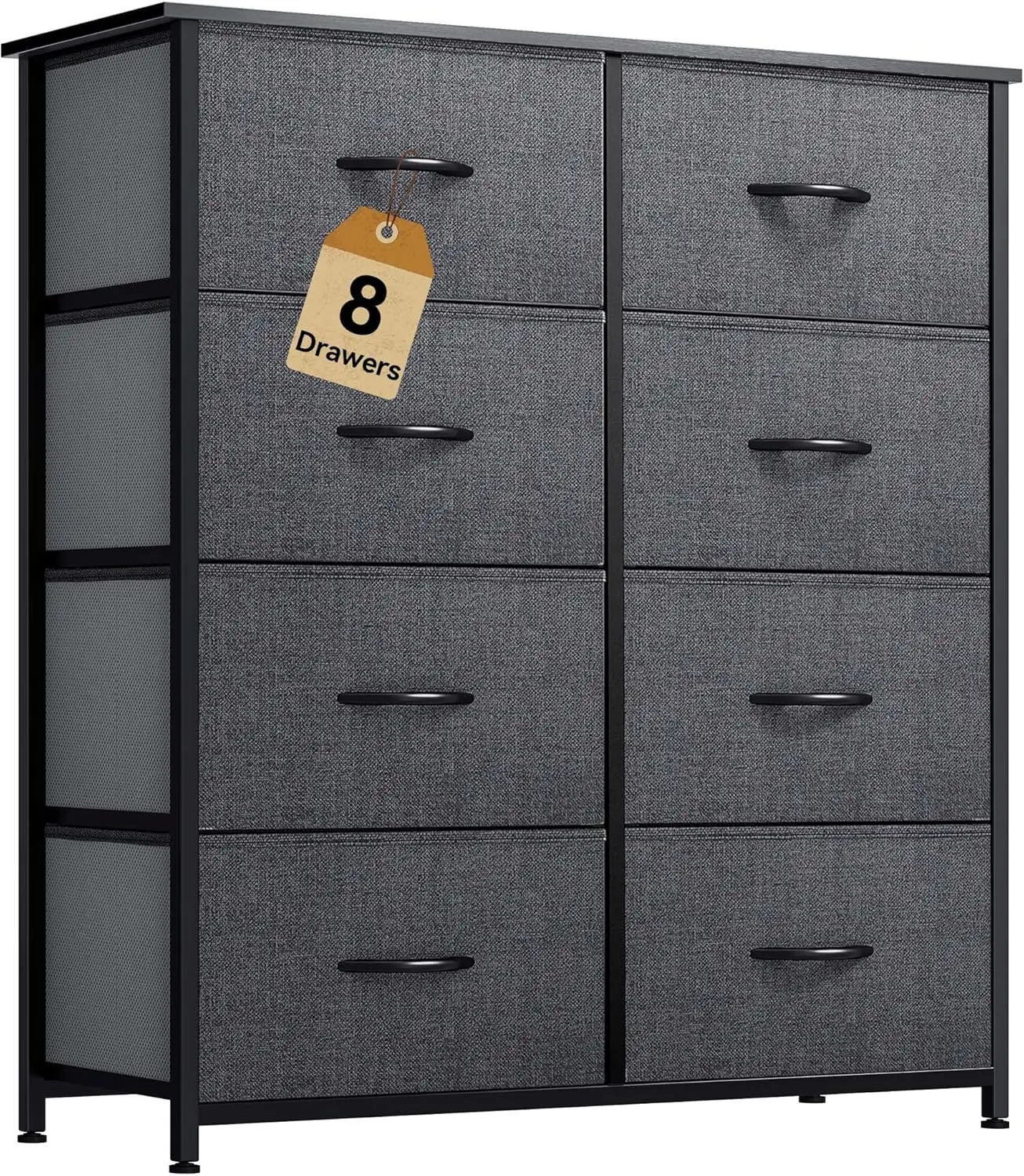 

8-Drawer Double Dresser with Fabric Bins, Black Wood Grain Storage Tower for Bedroom & Living Room
