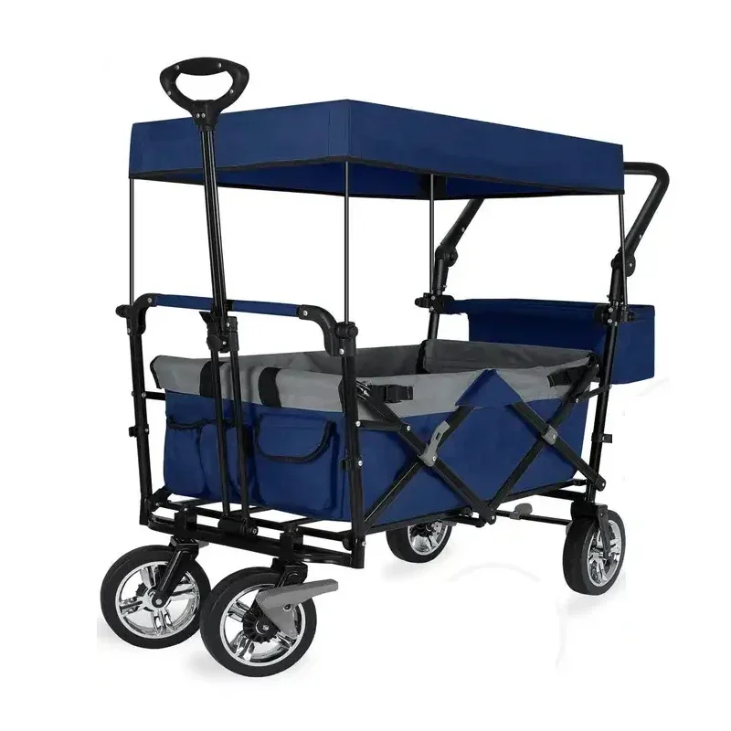 Push Pull Wagon Stroller Folding Wagon with Canopy for Kids Hand Trolley Manufactory Camping Foldable Truck