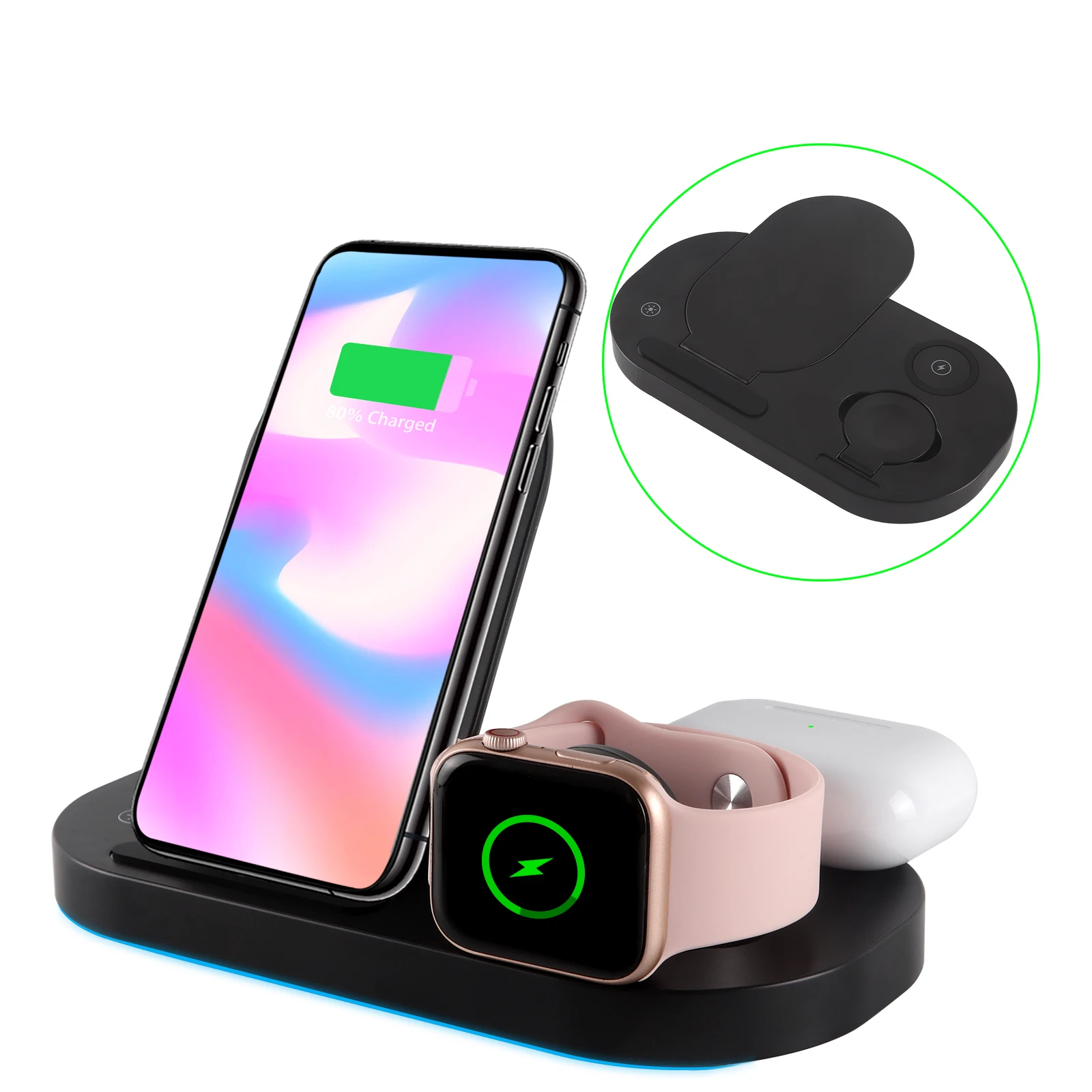 10W 3in1 Qi Fast Wireless Charger Table Night Lamp For Samsung iPhone 13 12 Pro Mobile Phone Charging Holder Bedroom Night Light