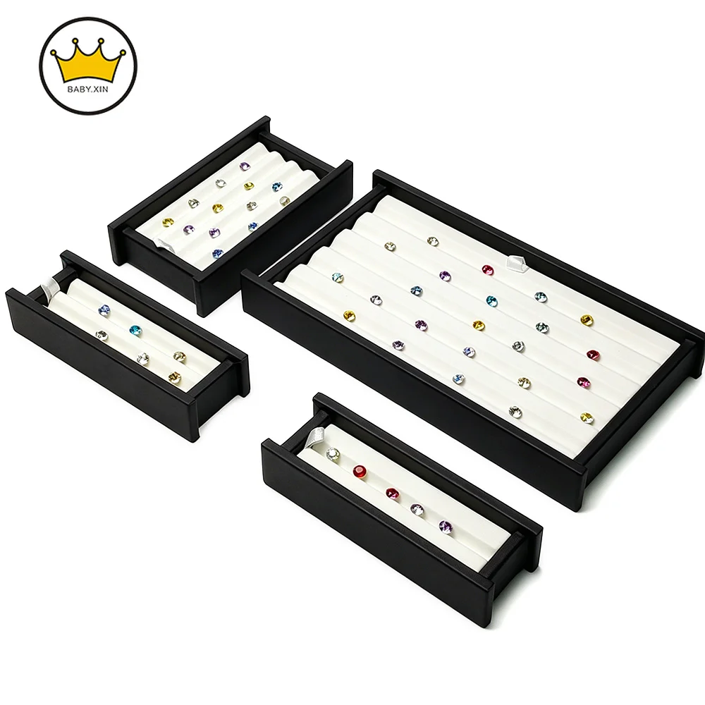 PU Leather Gemstone Display Box Portable Loose Diamond Storage Tray with White Lining for Jewelry Dealers