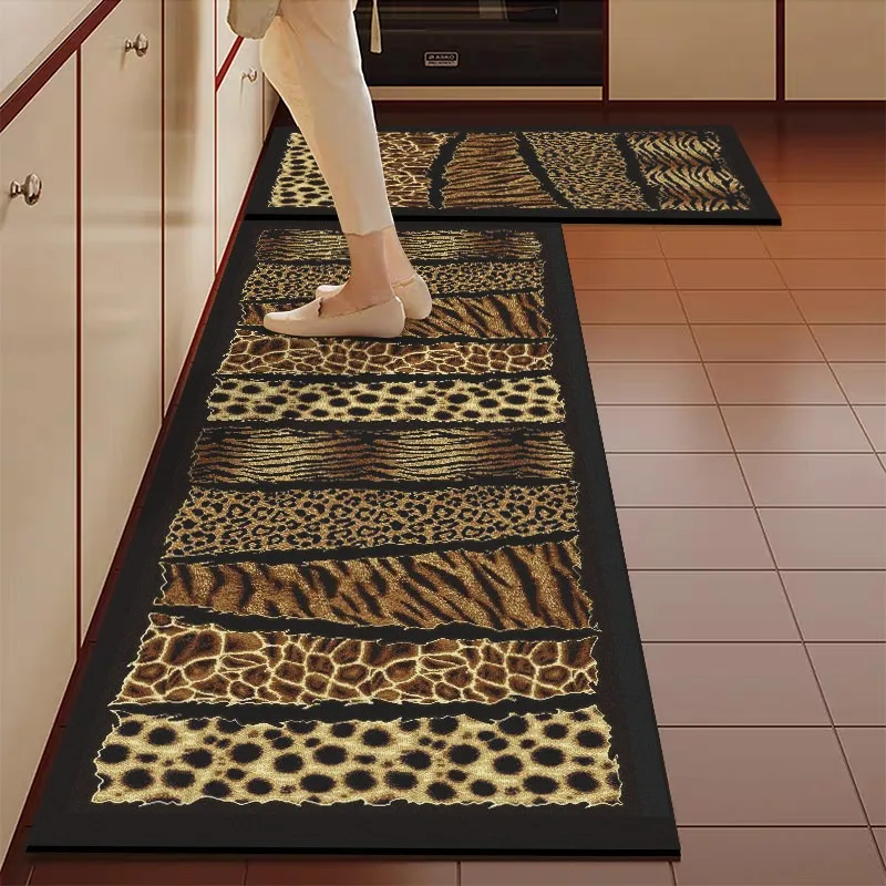 Leopard Print Kitchen Floor Mats Light Luxury Non-slip Carpet Scrubable Pvc Oil-proof Waterproof Rugs Long Mat Коврик Для Кухни