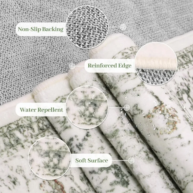 Washable 9x12 Area Rugs, Large Rugs for Living Room Boho Soft Non-Slip Rug, Low-Pile Vintage Medallion Rug, Retro Indoor