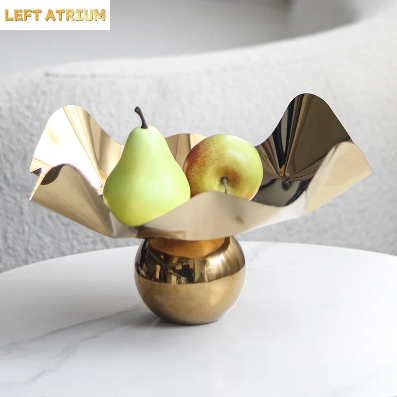 Gold Metal Fruit Plate High Foot Decorative Plates Salad Bowl Irregular Dessert Plates Jewelry Tray Dim Sum Dish Pastry Plate