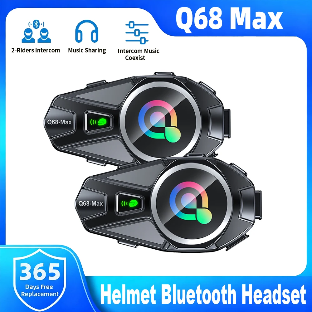 Q68 ماكس دراجة نارية خوذة بلوتوث سماعة رأس لجهاز الاتصال الداخلي اللاسلكية 5.4 مشاركة الموسيقى خلط IP67 مقاوم للماء الحد من الضوضاء راديو FM #1