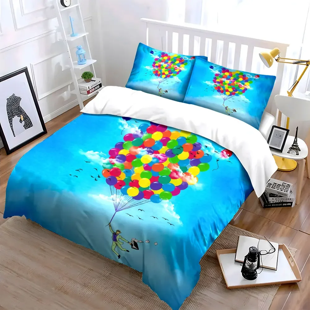 Colorful Balloon Adventure Set Soft Comfortable Duvet Cover Bedding Set Included 1*Duvet Cover & 2*Pillowcases, gift