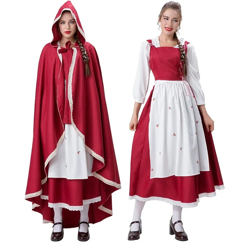 Little Red Riding Hood Cosplay Costume for Women Fancy Adult Halloween Cosplay Carnival Party Fairy Tale Cape Girl Dress Cloak