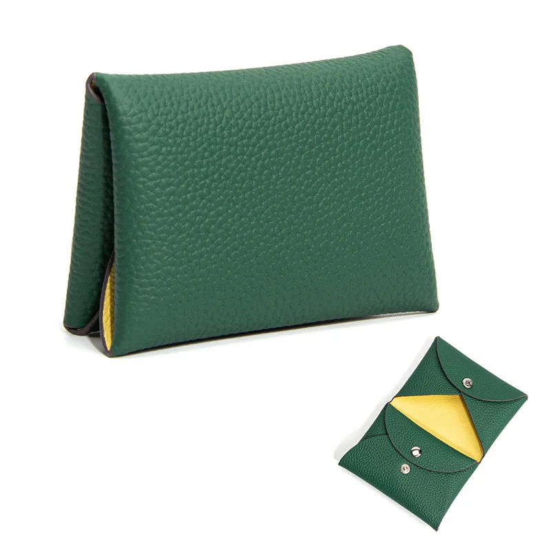 Luxury Leather Folded Coin Purse Fashion Men Gift Mini Credit Card Holder Wallet New Designer Simple Small Women Money Pouch Bag