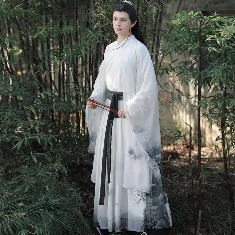 hanfu Ancient Chinese Traditional Costume chinese dress traditional  Printed and dyed large sleeve waist skirt fairy knight Men